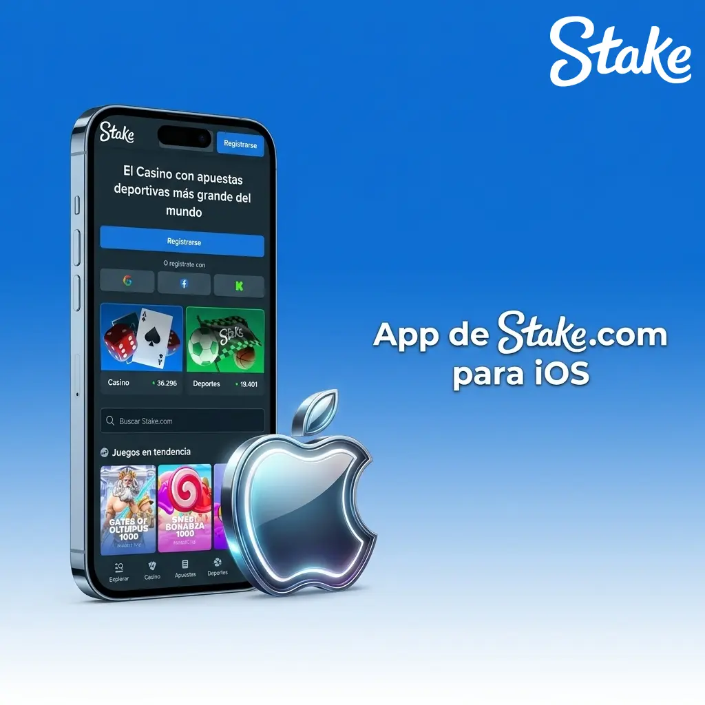 App de Stake.com en iPhone mostrando casino y apuestas deportivas, compatible con iOS 12 o superior