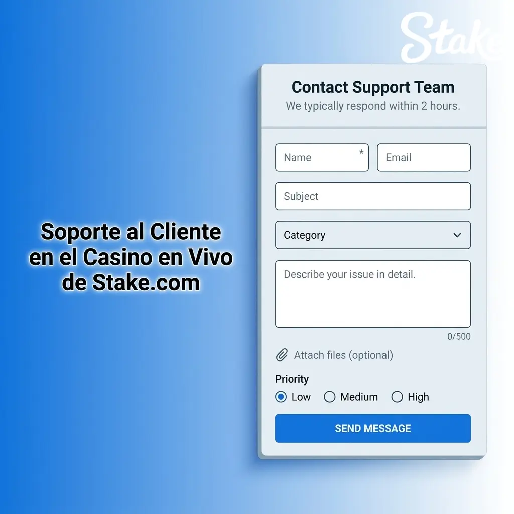 Soporte al cliente 24/7 de Stake.com con chat en vivo, correo y centro de ayuda en español